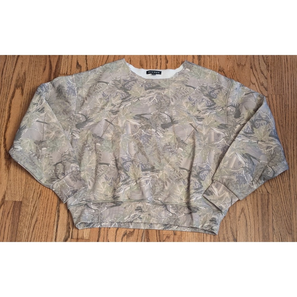 PacSun Camo Tree Sweatshirt Oversize Camouflage Green, cut neck whole Women's XS